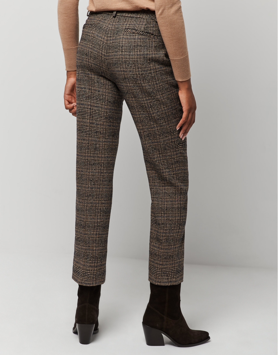 Brown checked tailored pants - Woman - AW2022 | Roberto Verino