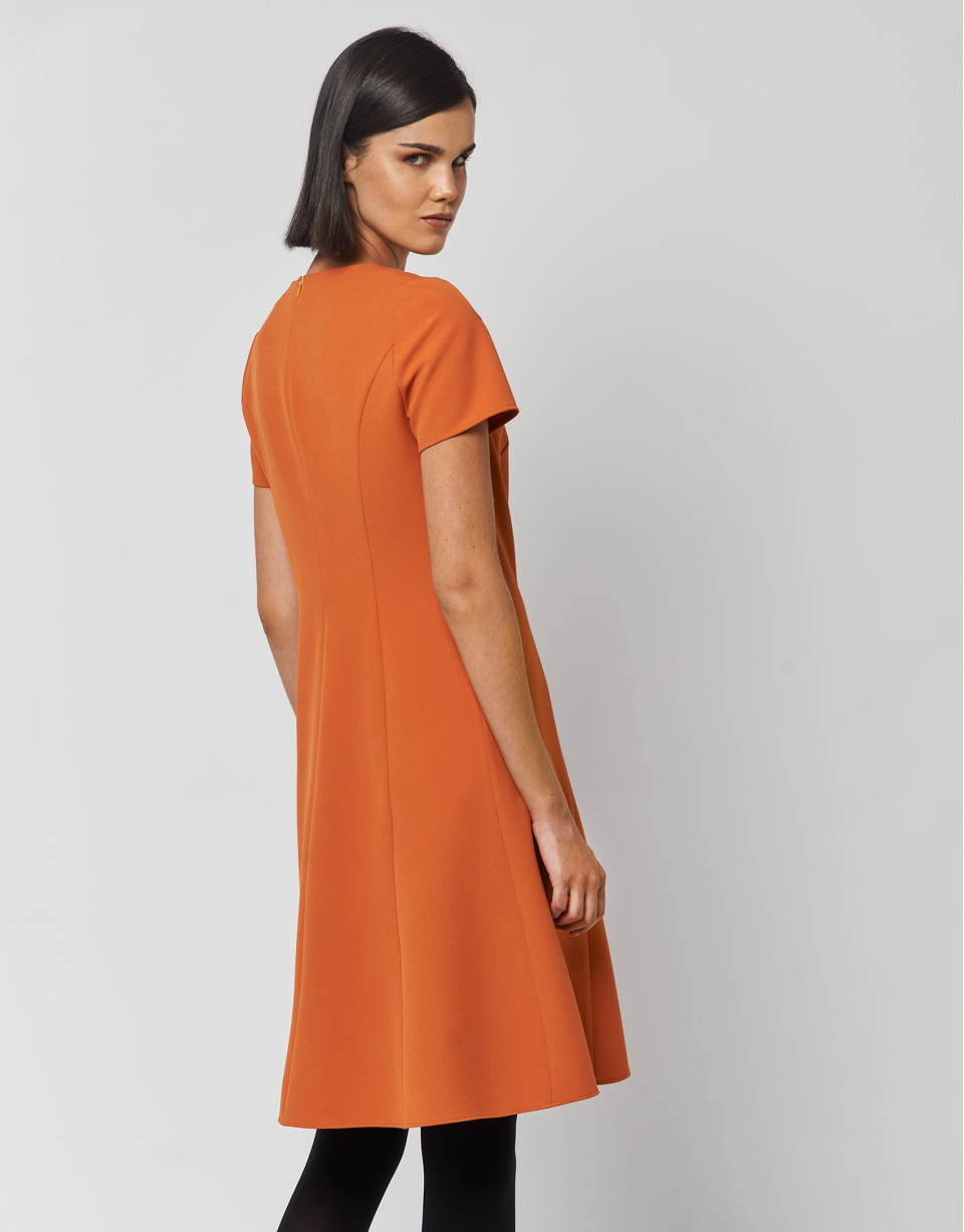 Vestido manga corta crepé naranja - Mujer | Roberto Verino