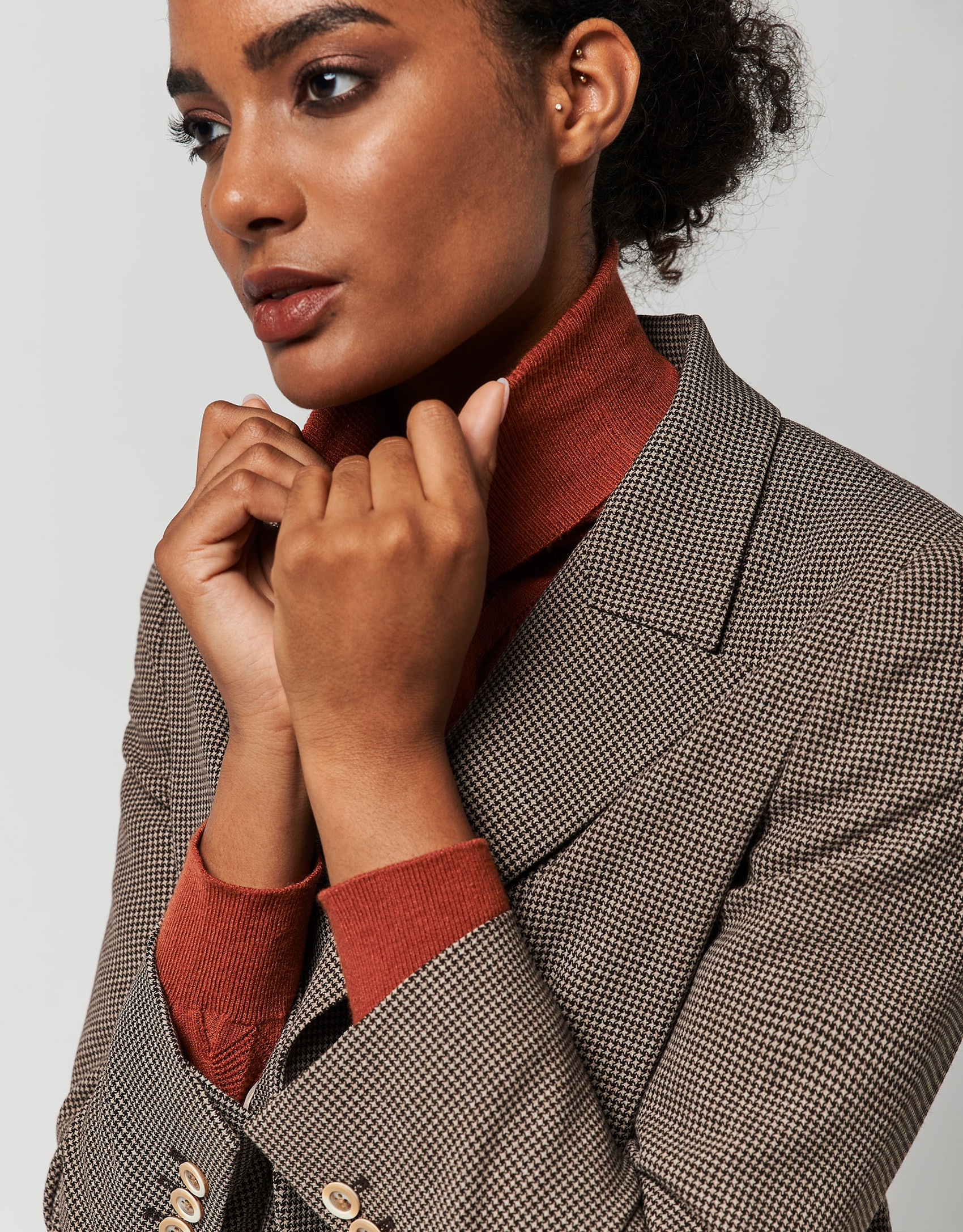 Blazer cruzada pata de gallo marrón - Mujer | Roberto Verino