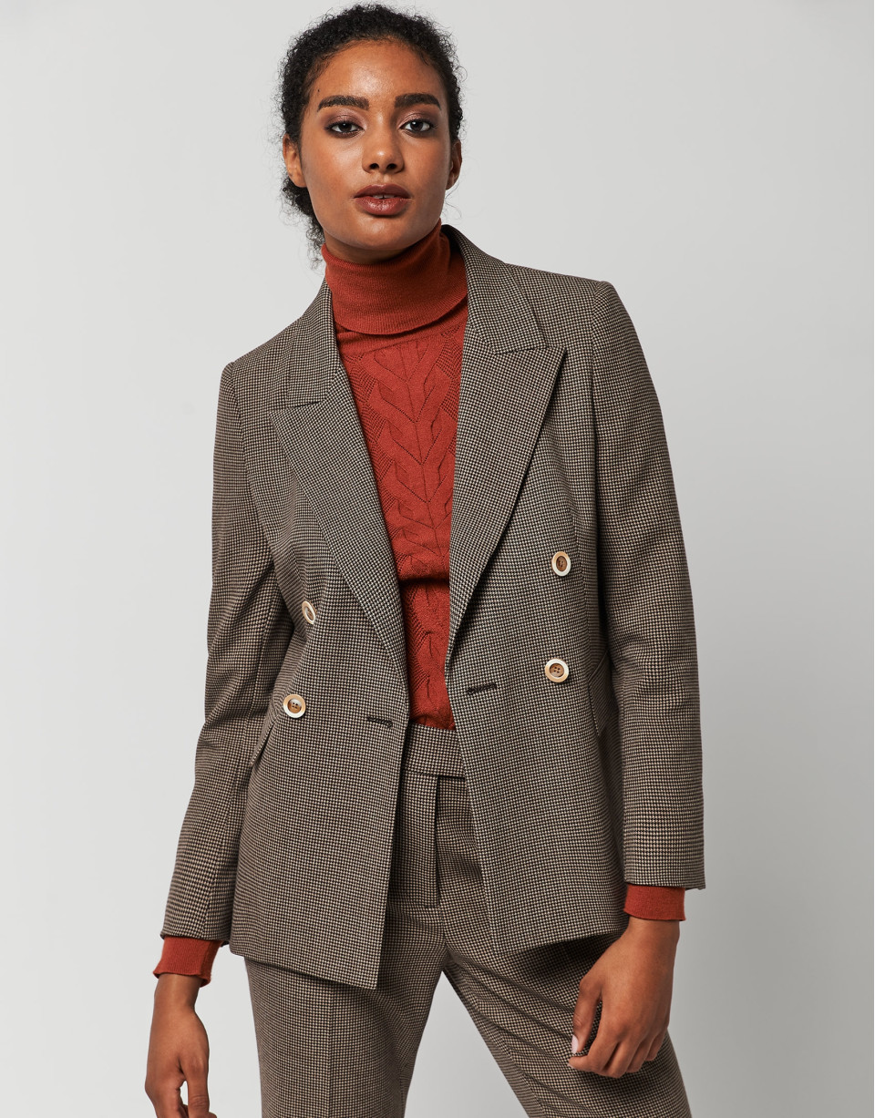 Blazer cruzada pata de gallo marrón - Mujer | Roberto Verino