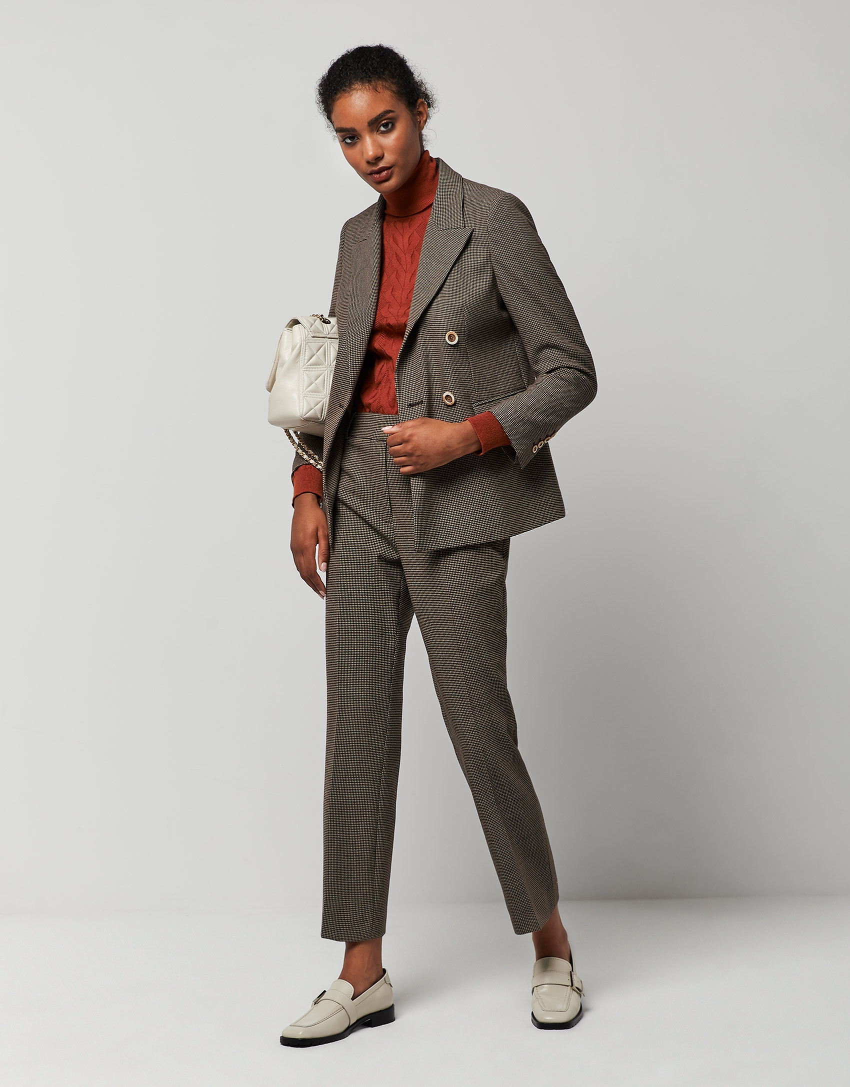 Brown houndstooth double breasted blazer | Roberto Verino