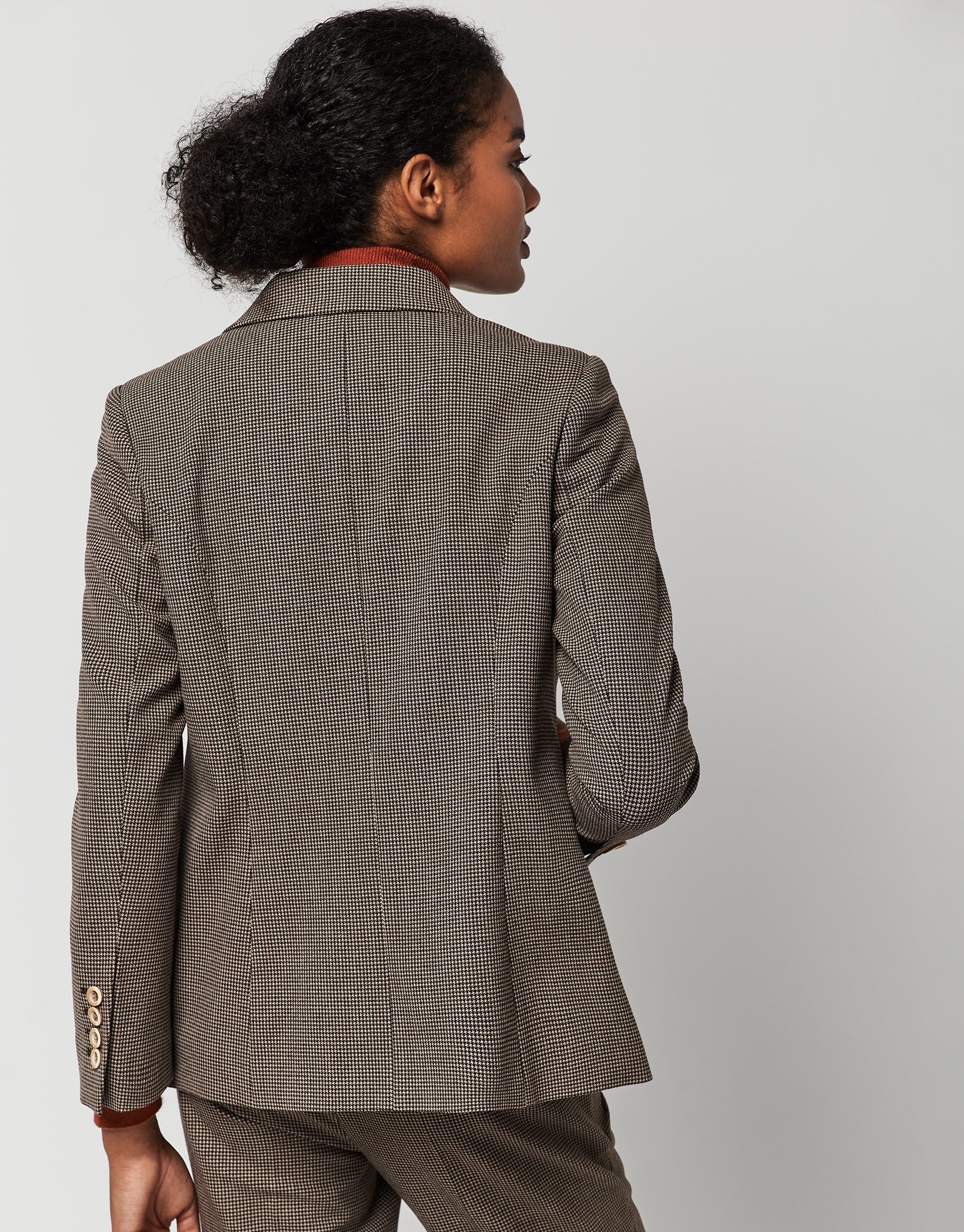 Brown houndstooth double breasted blazer | Roberto Verino