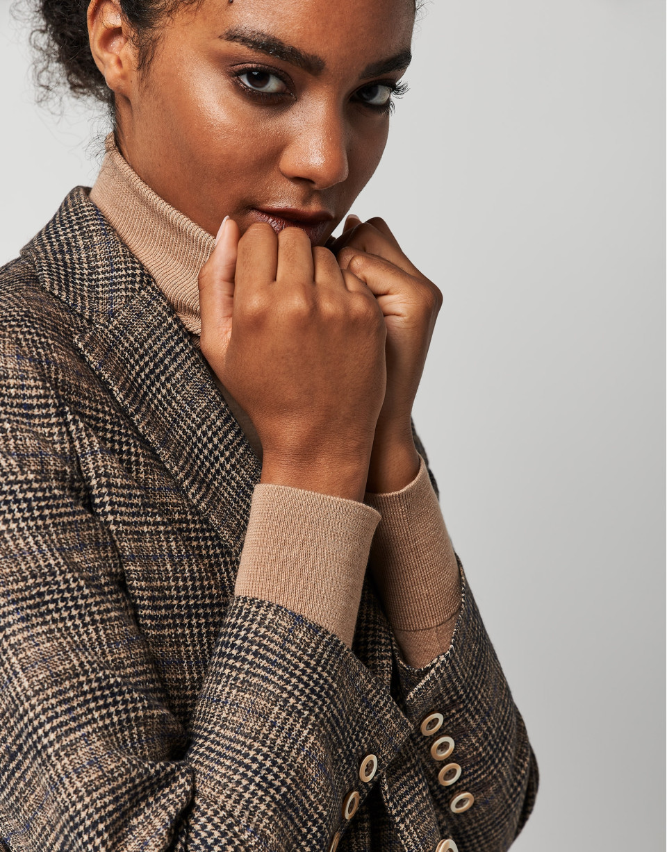 Blazer un botón cuadros marrón - Mujer - OI2022 | Roberto Verino