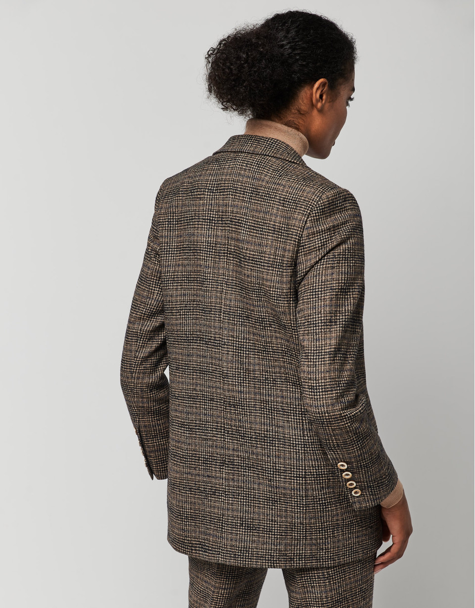 Brown cheked blazer with one button - Woman | Roberto Verino