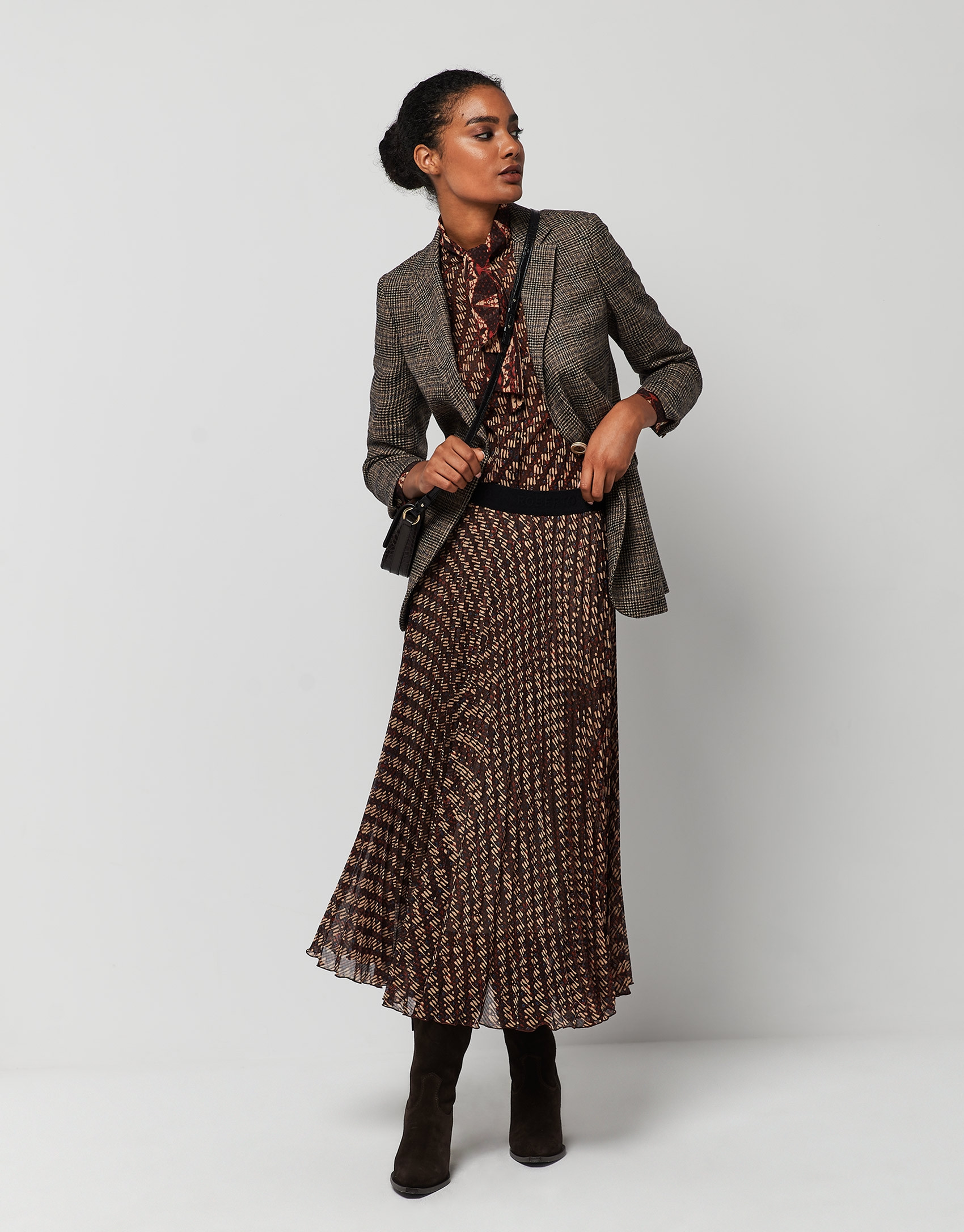 Blazer un botón cuadros marrón - Mujer - OI2022 | Roberto Verino