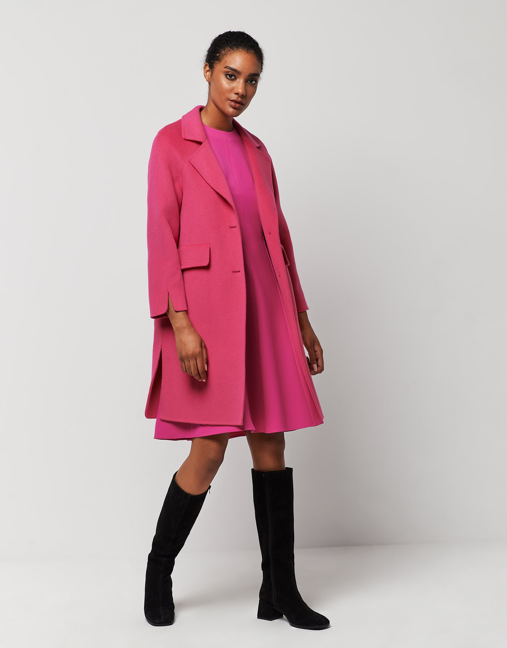 Three-quarter fuchsia double-faced wool coat | Roberto Verino