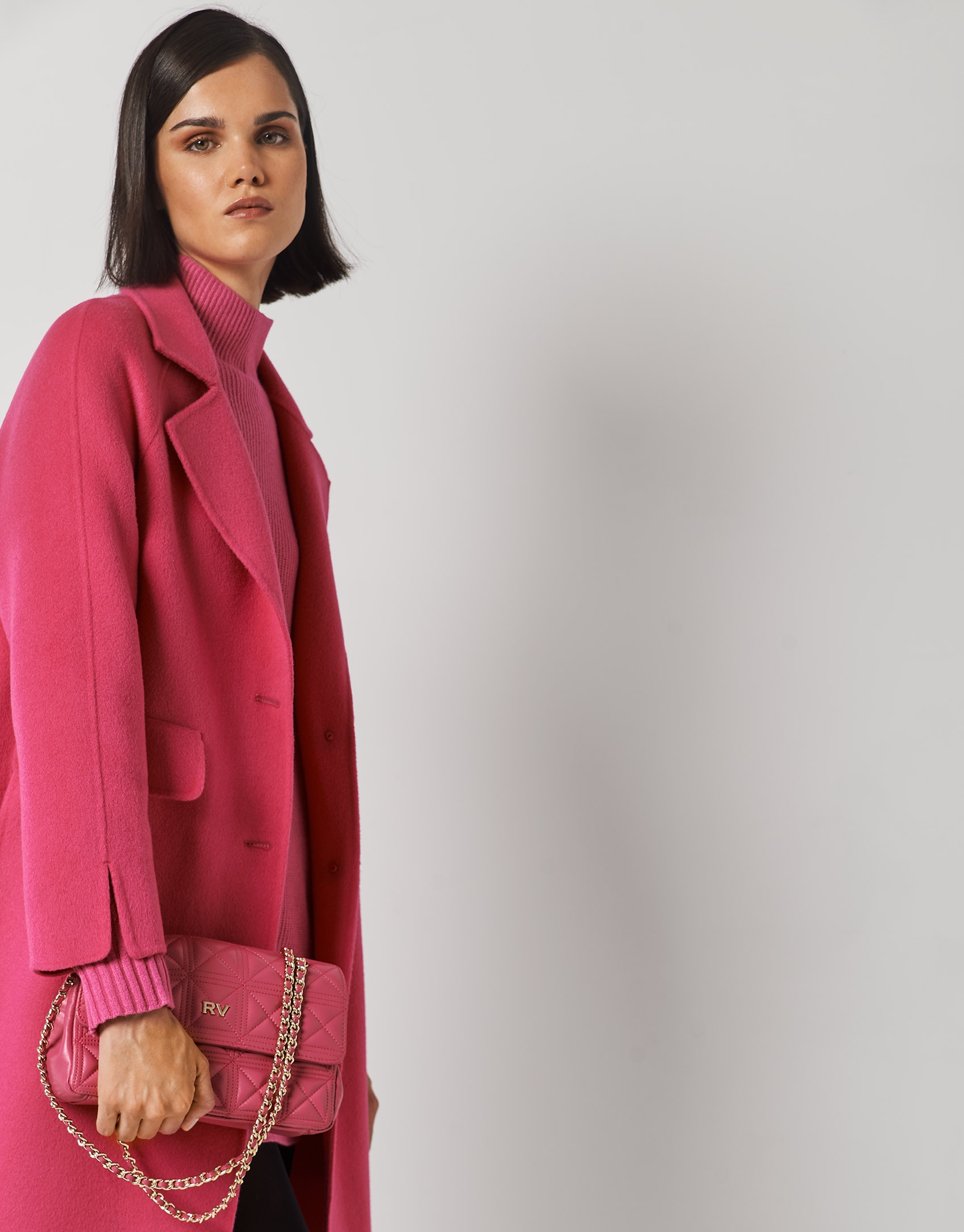 Three-quarter fuchsia double-faced wool coat | Roberto Verino