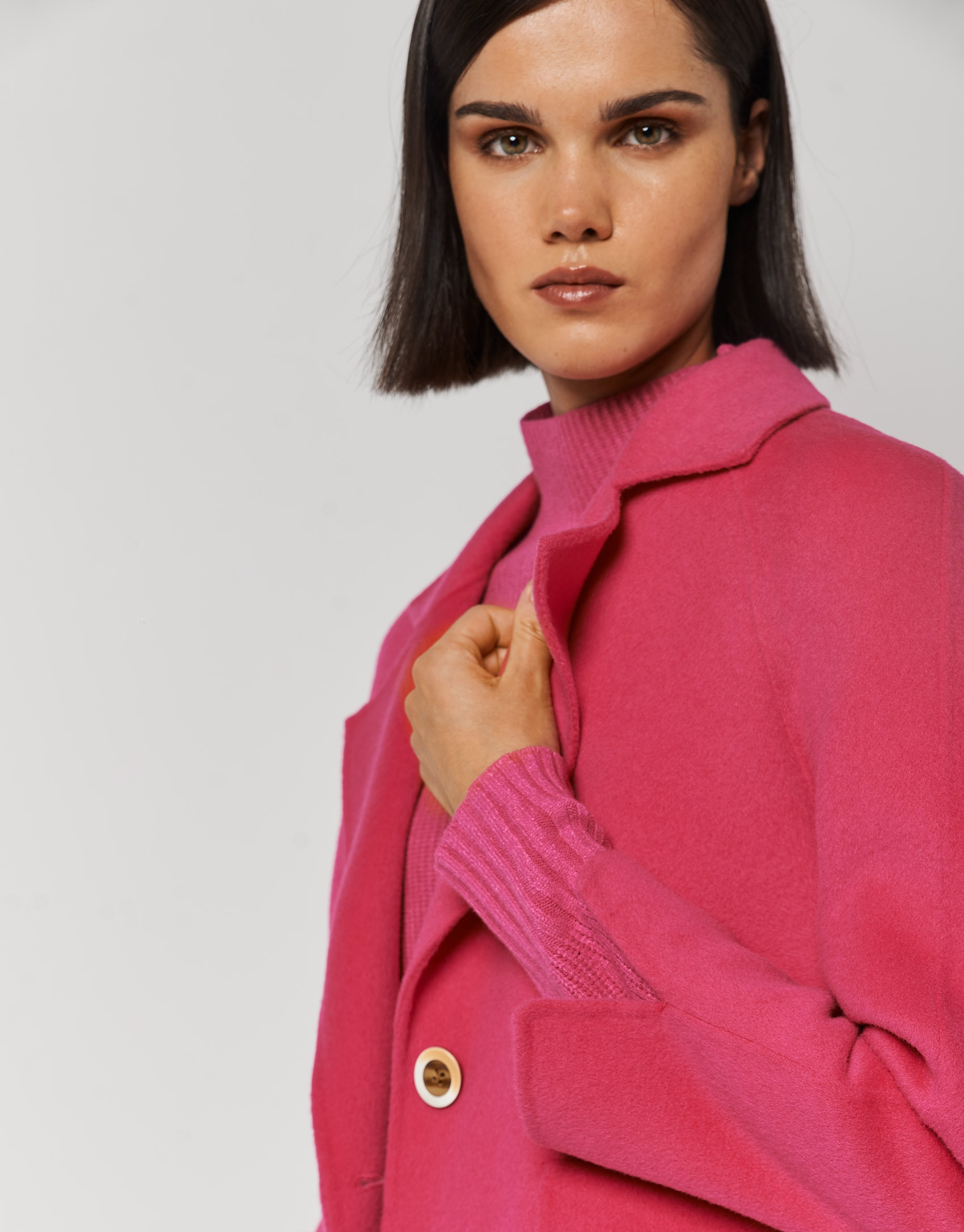 Three-quarter fuchsia double-faced wool coat | Roberto Verino