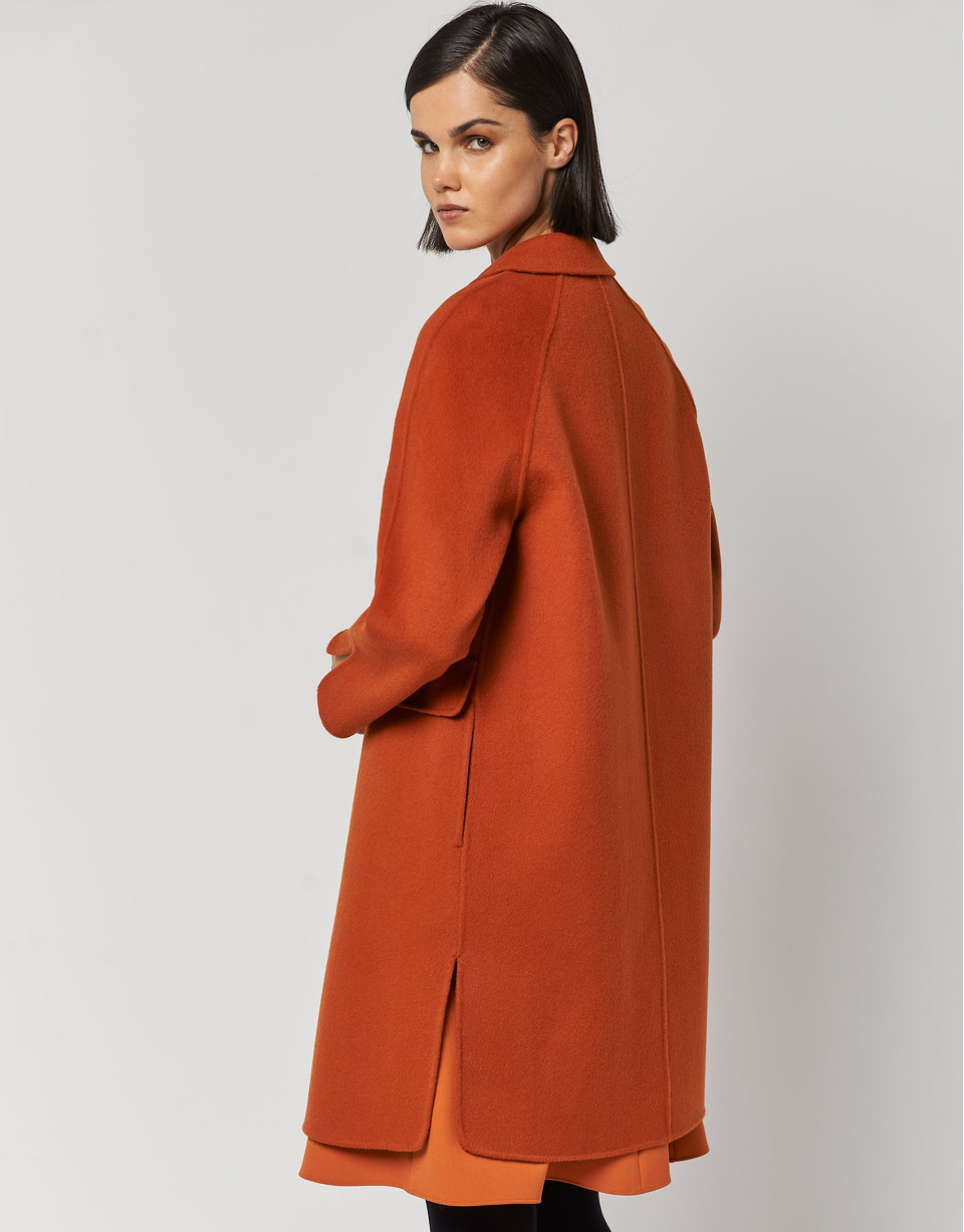 Three-quarter orange double-faced wool coat | Roberto Verino