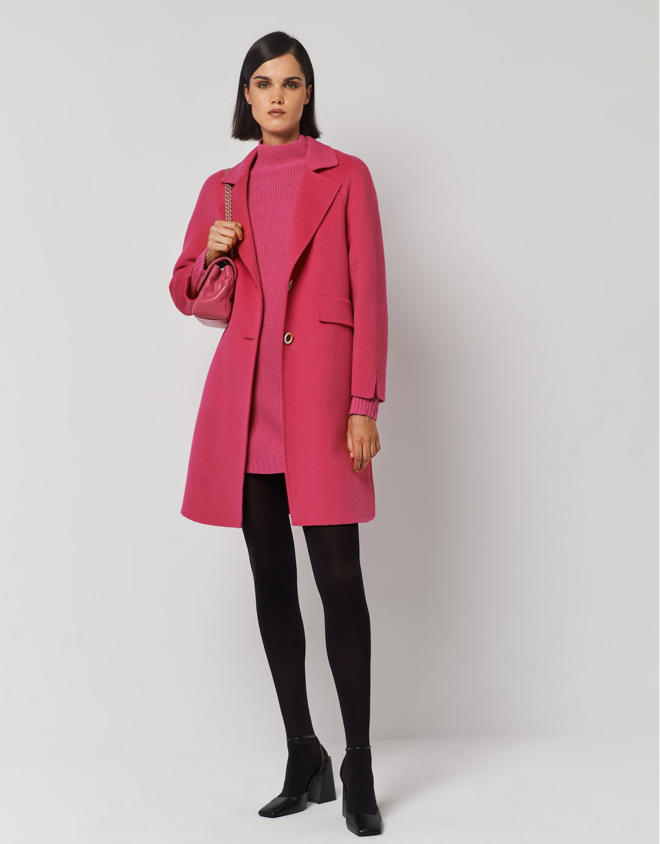 Three-quarter fuchsia double-faced wool coat | Roberto Verino