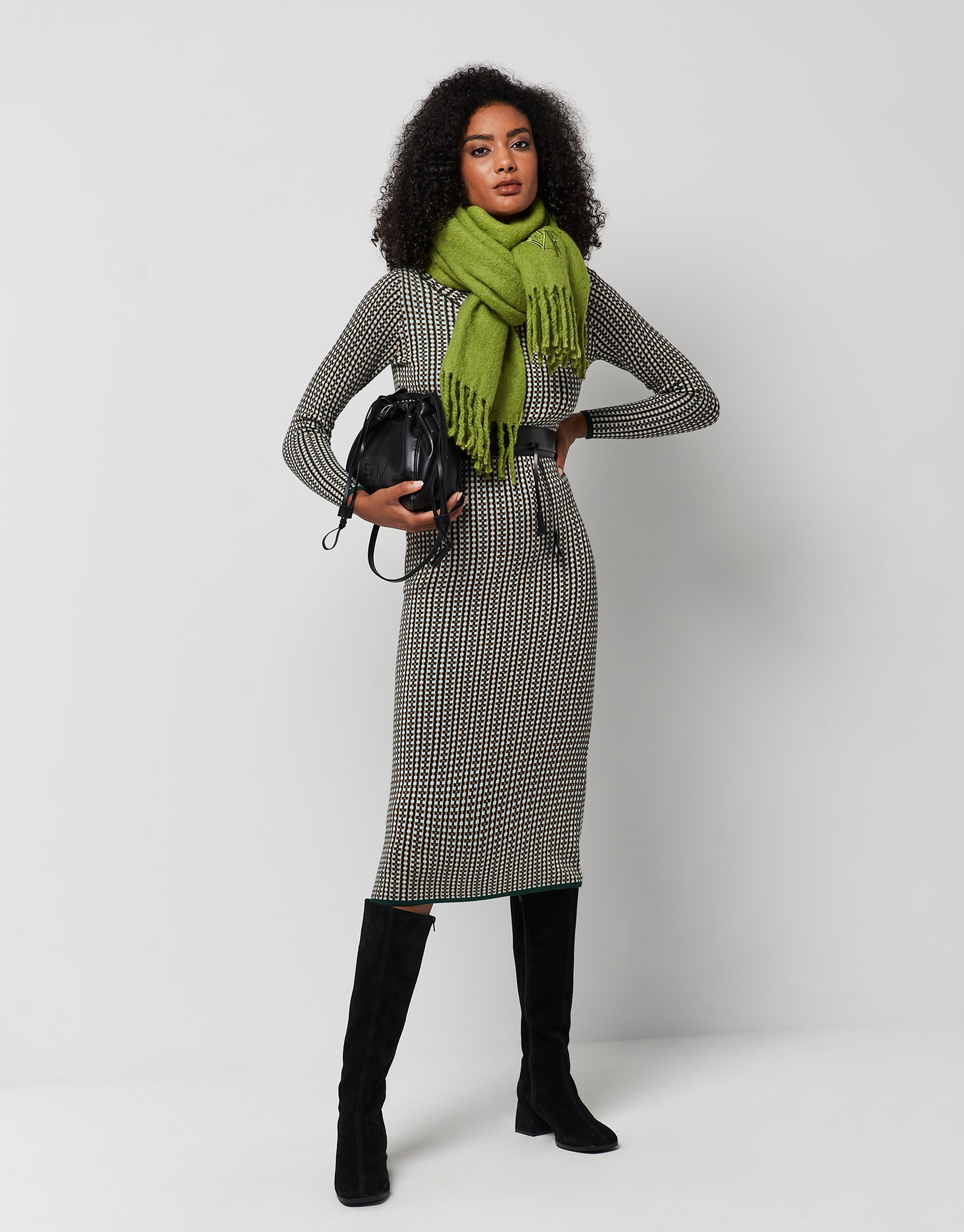 Vestido largo punto cuadros verde - Mujer | Roberto Verino