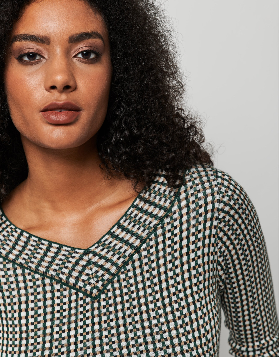 Vestido largo punto cuadros verde - Mujer | Roberto Verino