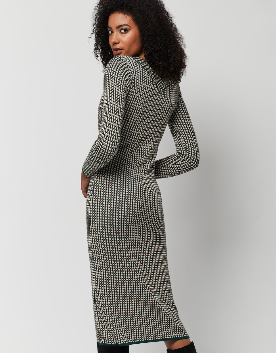 Vestido largo punto cuadros verde - Mujer | Roberto Verino