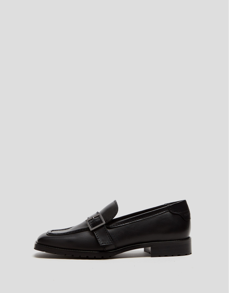 Black leather moccasins