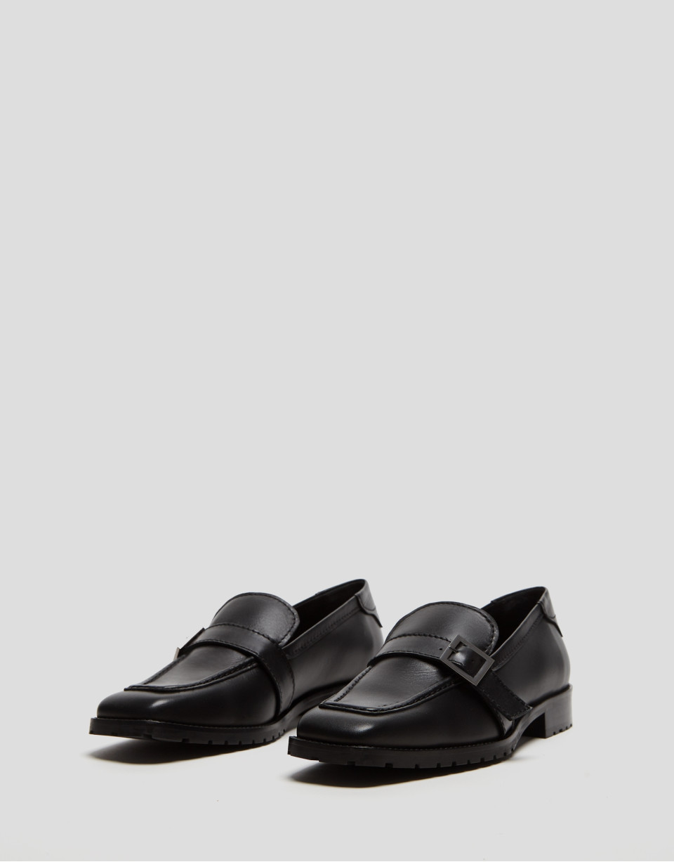 Black leather moccasins
