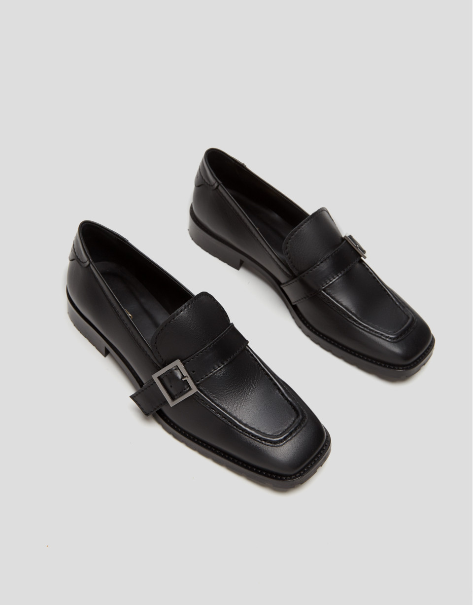 Black leather moccasins