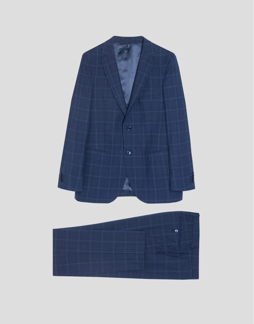 Blue checked with beige stripes slim fit half canvas suit
