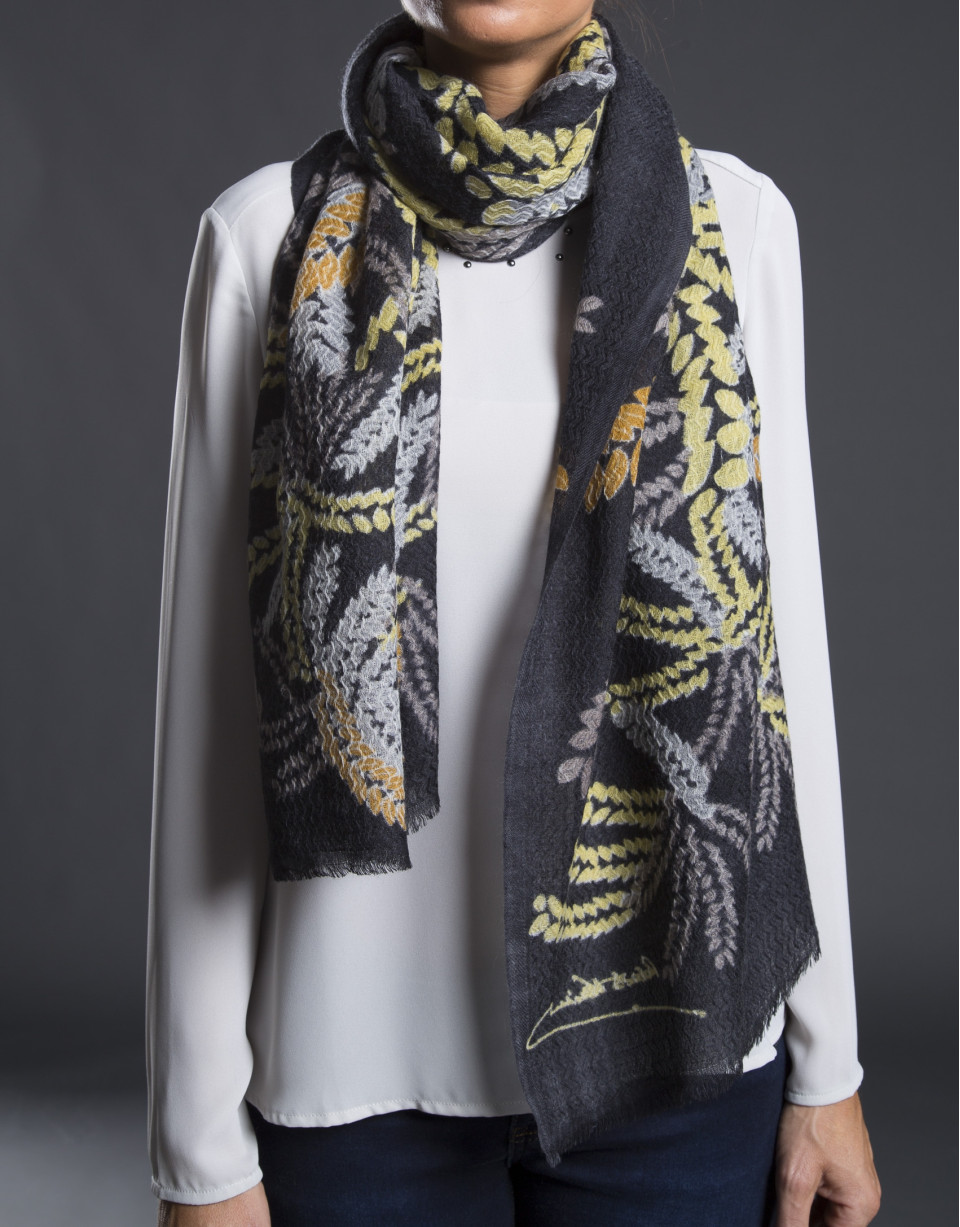 Mustard embroidered foulard 