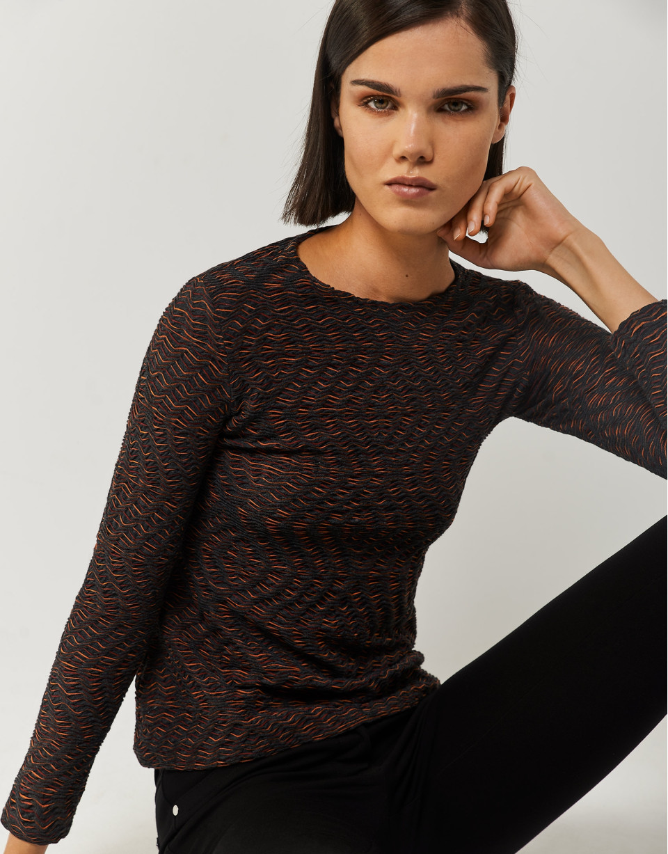 Camiseta punto jacquard naranja - Mujer | Roberto Verino