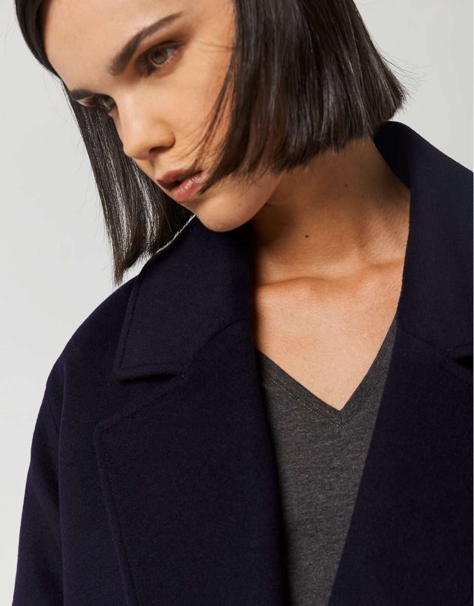 Chaquetón tres cuartos paño azul marino - Mujer | Roberto Verino