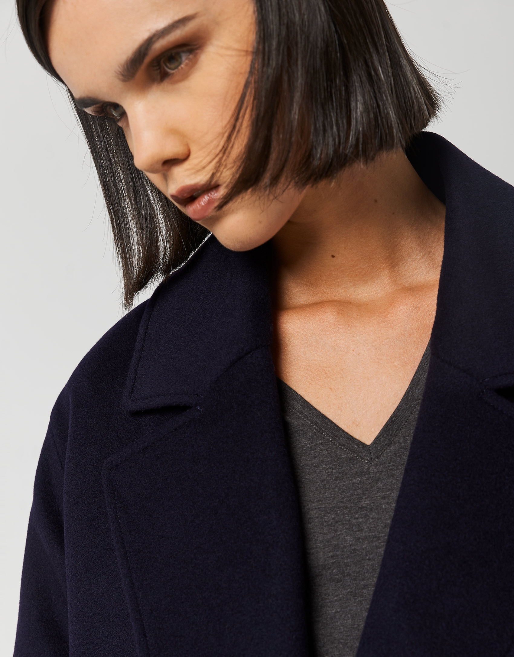 Chaquetón tres cuartos paño azul marino - Mujer | Roberto Verino