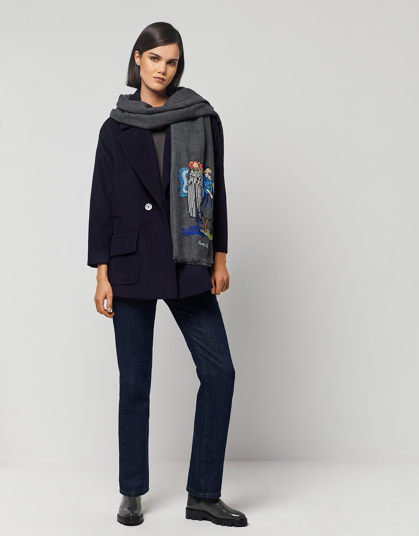 Chaquetón tres cuartos paño azul marino - Mujer | Roberto Verino
