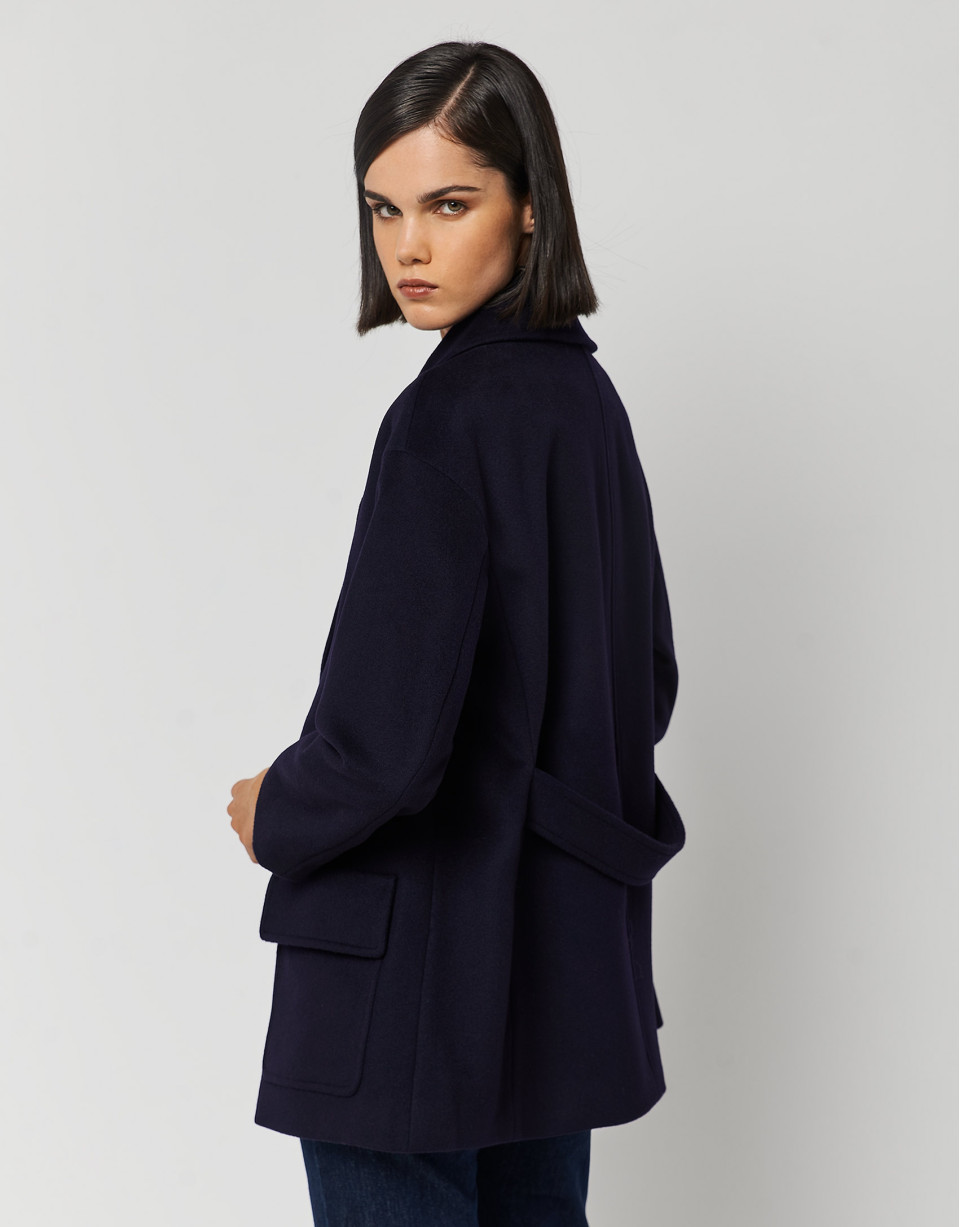 Chaquetón tres cuartos paño azul marino - Mujer | Roberto Verino
