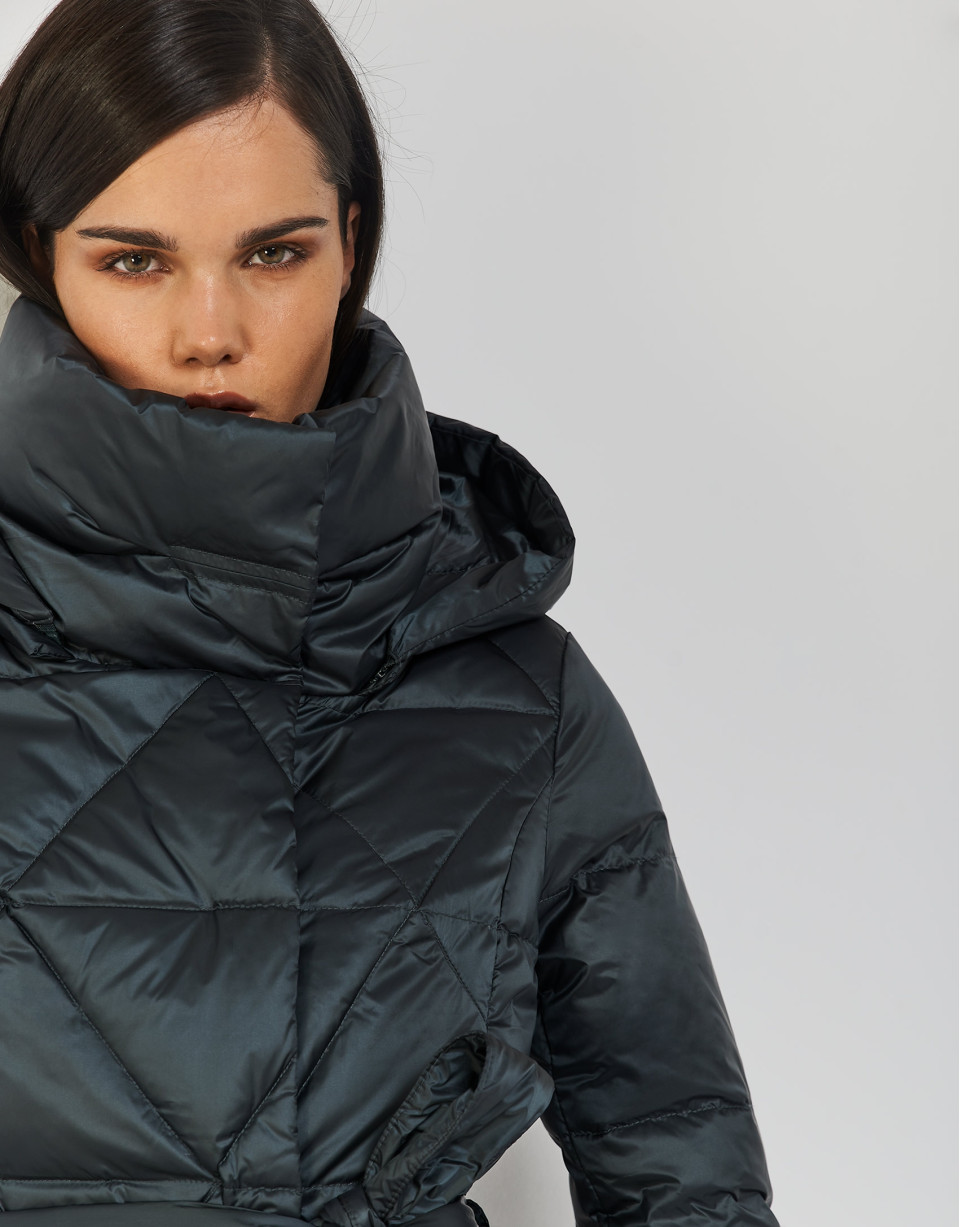 Long green quilted coat with hood - Woman | Roberto Verino