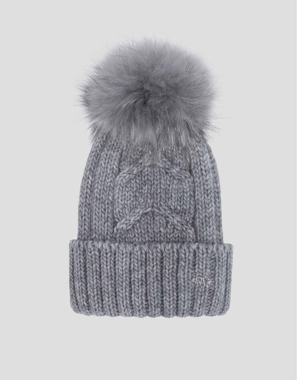 Gorro de punto gris con trabajado espiga y canalé