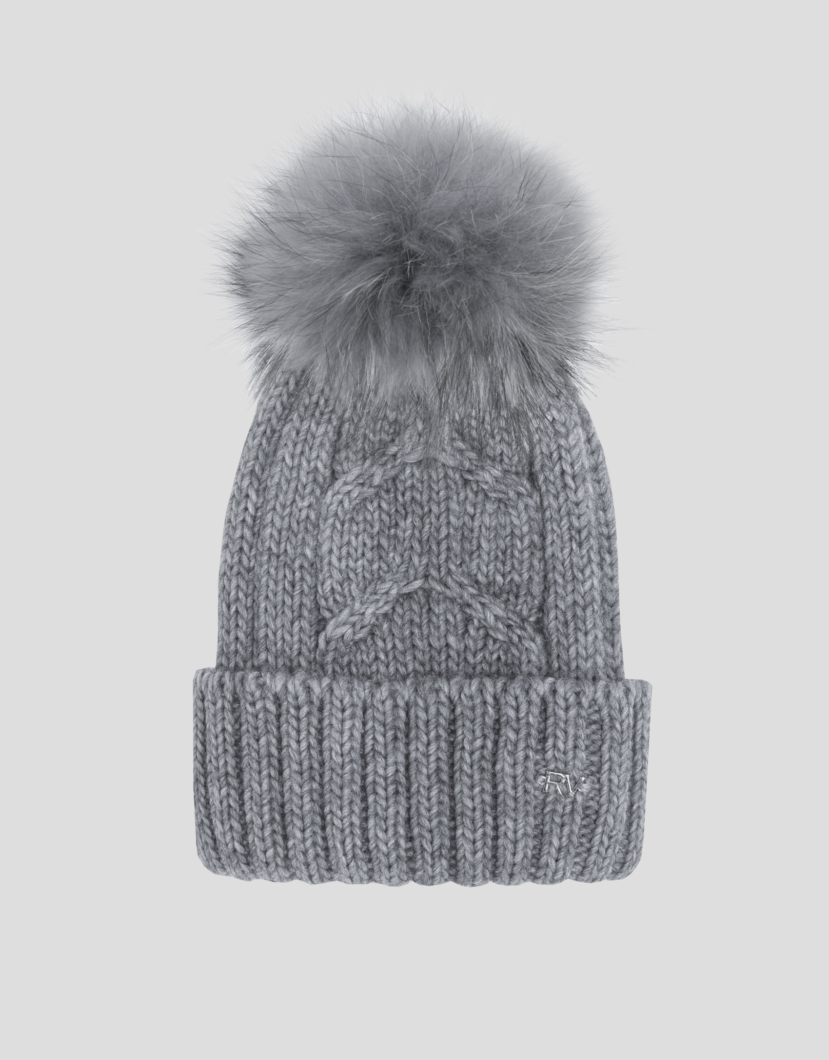 Gray knit cap with herringbone design and ribbing