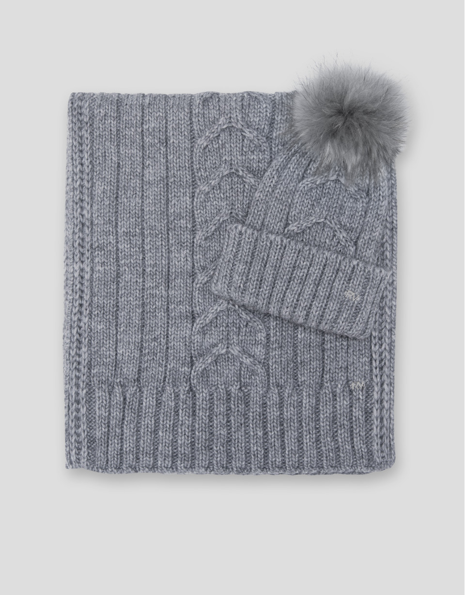 Gray knit cap with herringbone design and ribbing