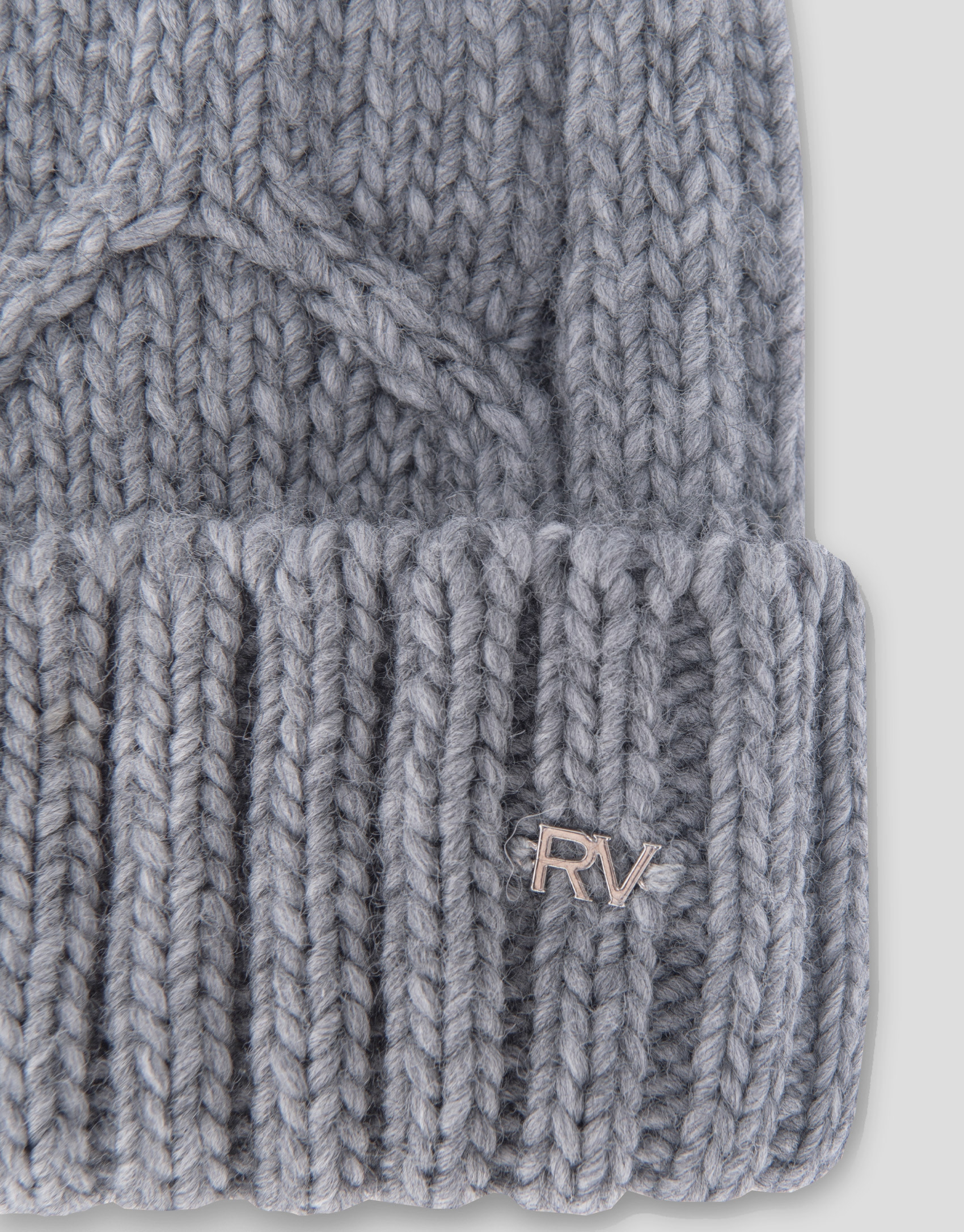 Gray knit cap with herringbone design and ribbing
