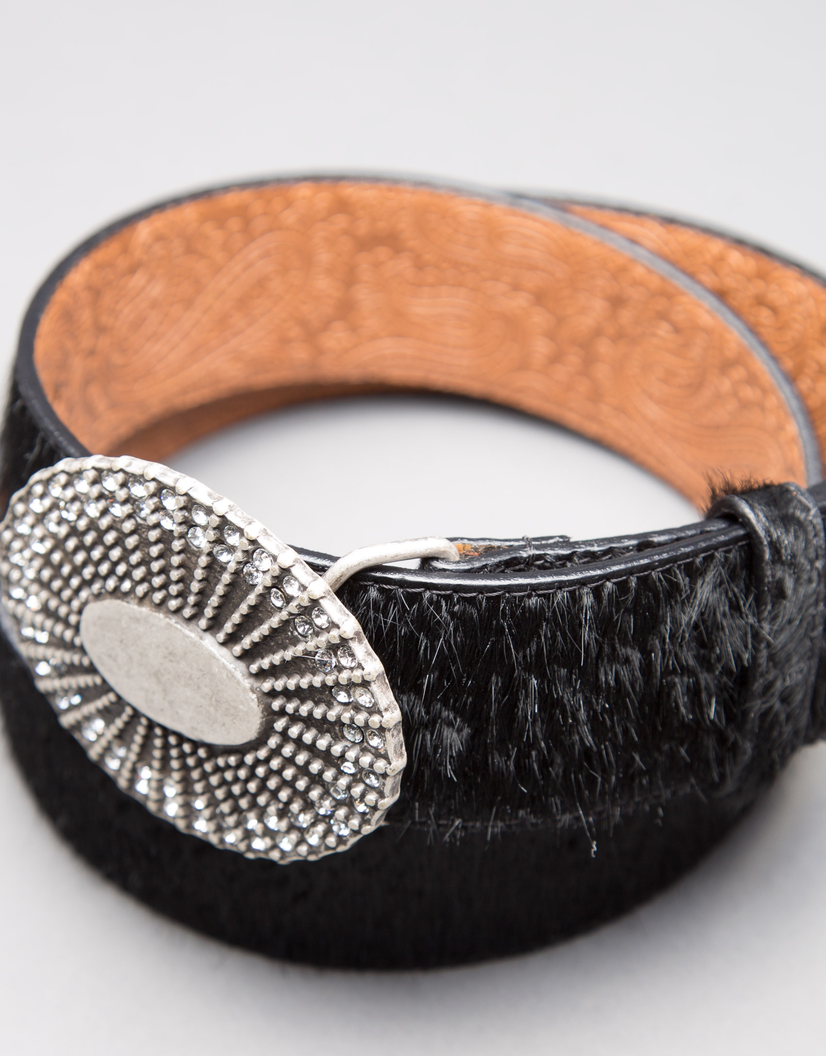 Black leather and fur belt