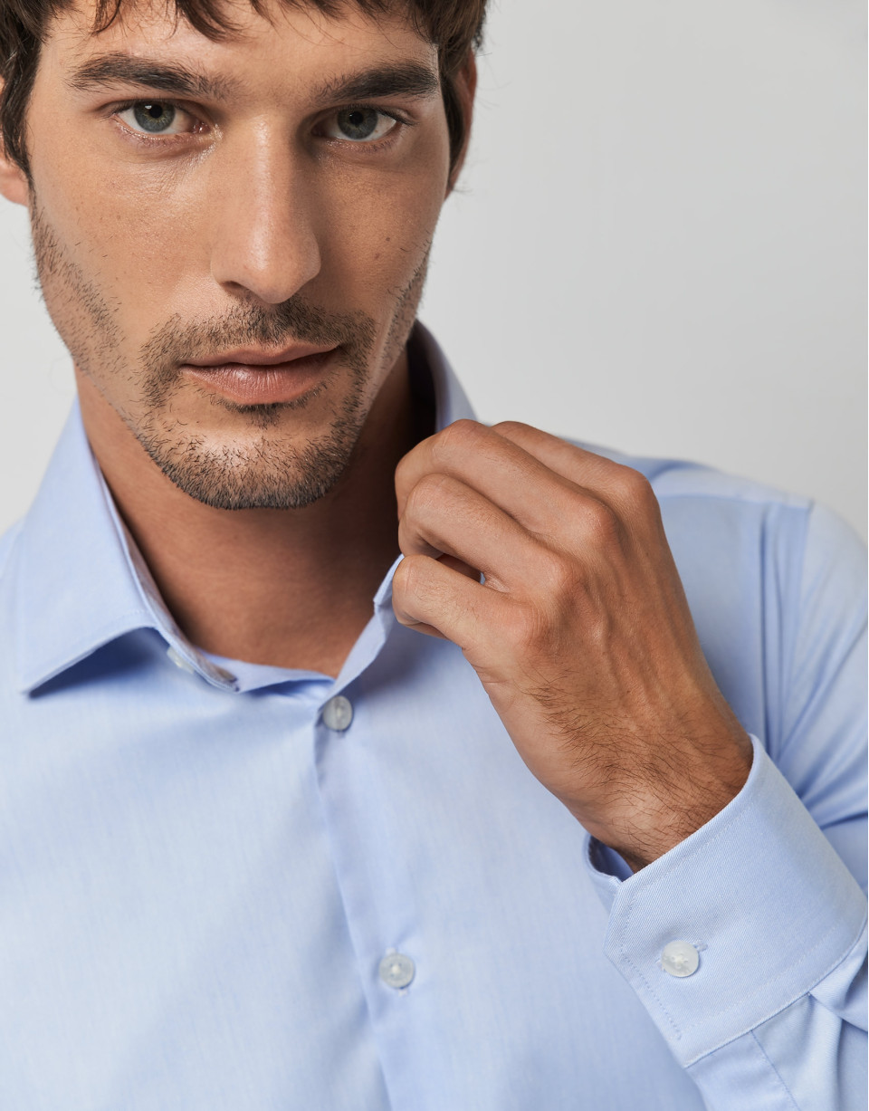 Camisa vestir regular fit sarga celeste