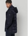 Navy blue quilted tech fabric parka