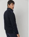 Navy blue quilted windbreaker with knit sleeves