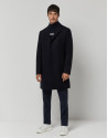 Navy blue wool coat with lapel collar