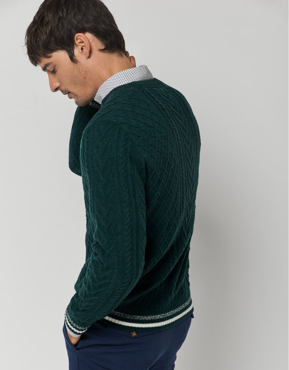 Jersey lana ochos verde y rayas en puños