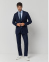 Navy blue honeycomb structured regular fit half canvas suit
