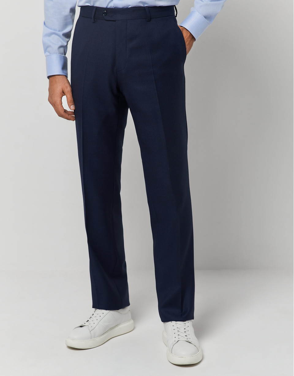 Navy blue honeycomb structured regular fit half canvas suit