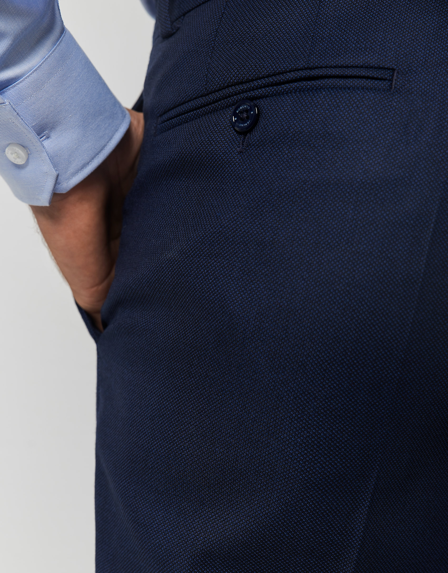 Navy blue honeycomb structured regular fit half canvas suit