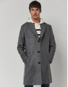 Melange grey wool coat with lapel collar