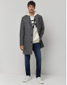 Melange grey wool coat with lapel collar