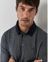 Navy blue and white mercerized jacquard polo shirt