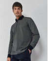 Navy blue and white mercerized jacquard polo shirt