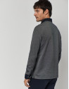Navy blue and white mercerized jacquard polo shirt