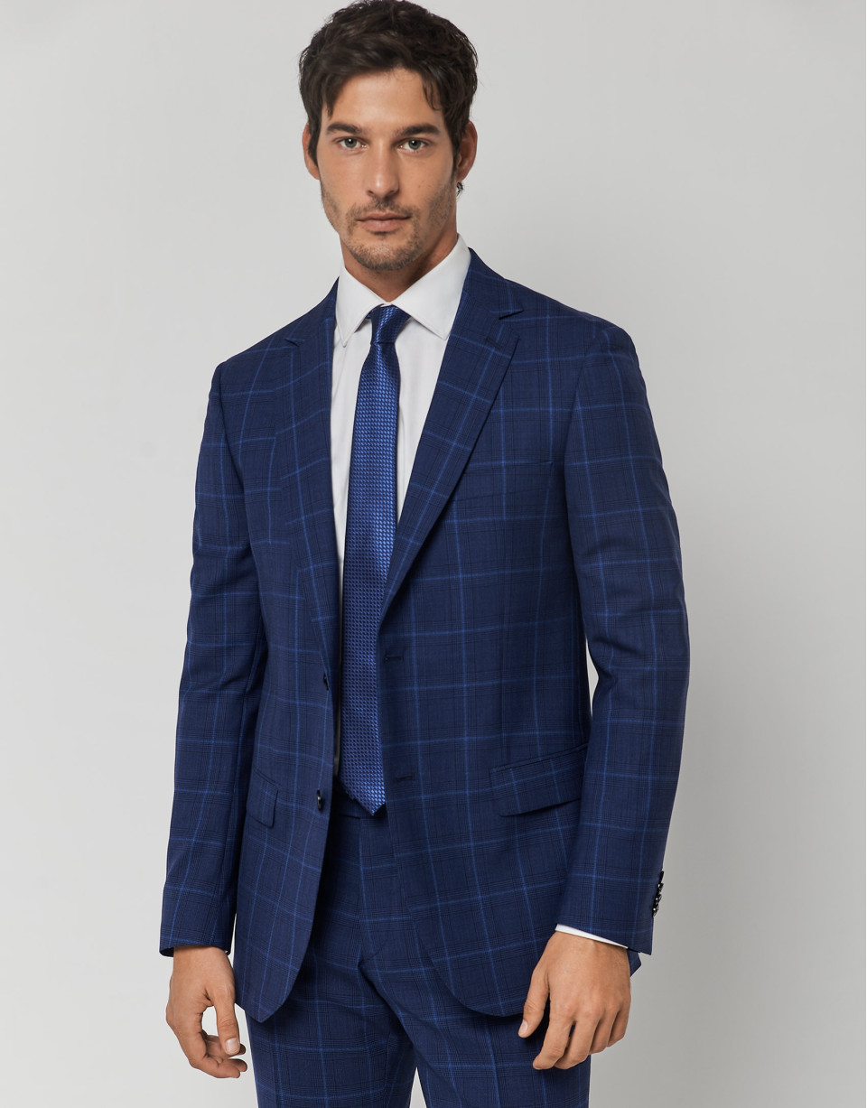 Traje half canvas slim fit cuadro azules perfil crudo