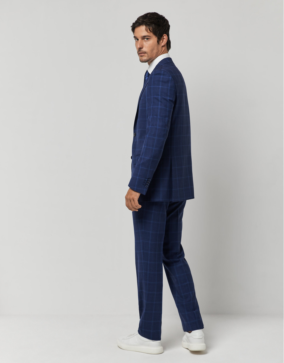 Traje half canvas slim fit cuadro azules perfil crudo