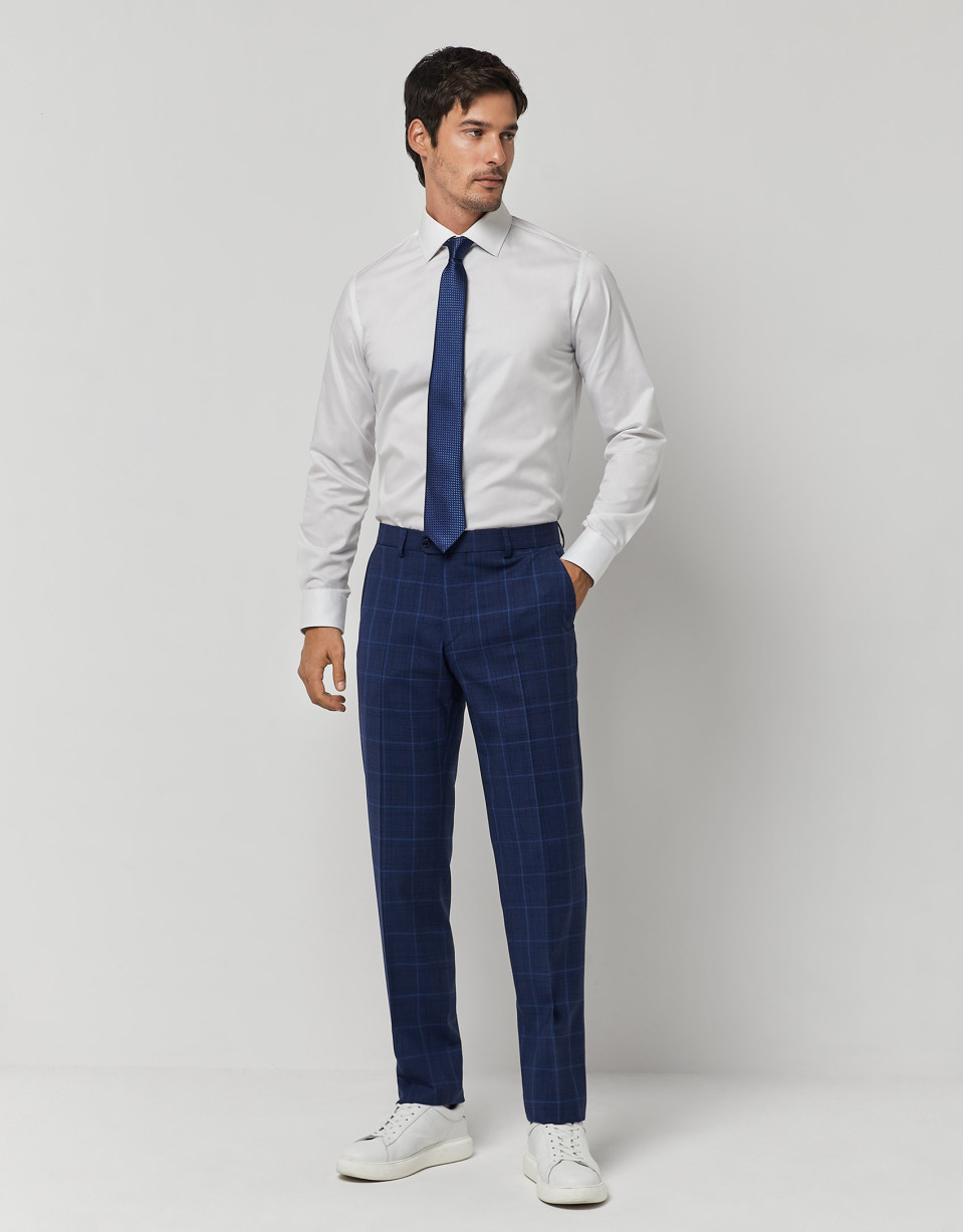 Traje half canvas slim fit cuadro azules perfil crudo