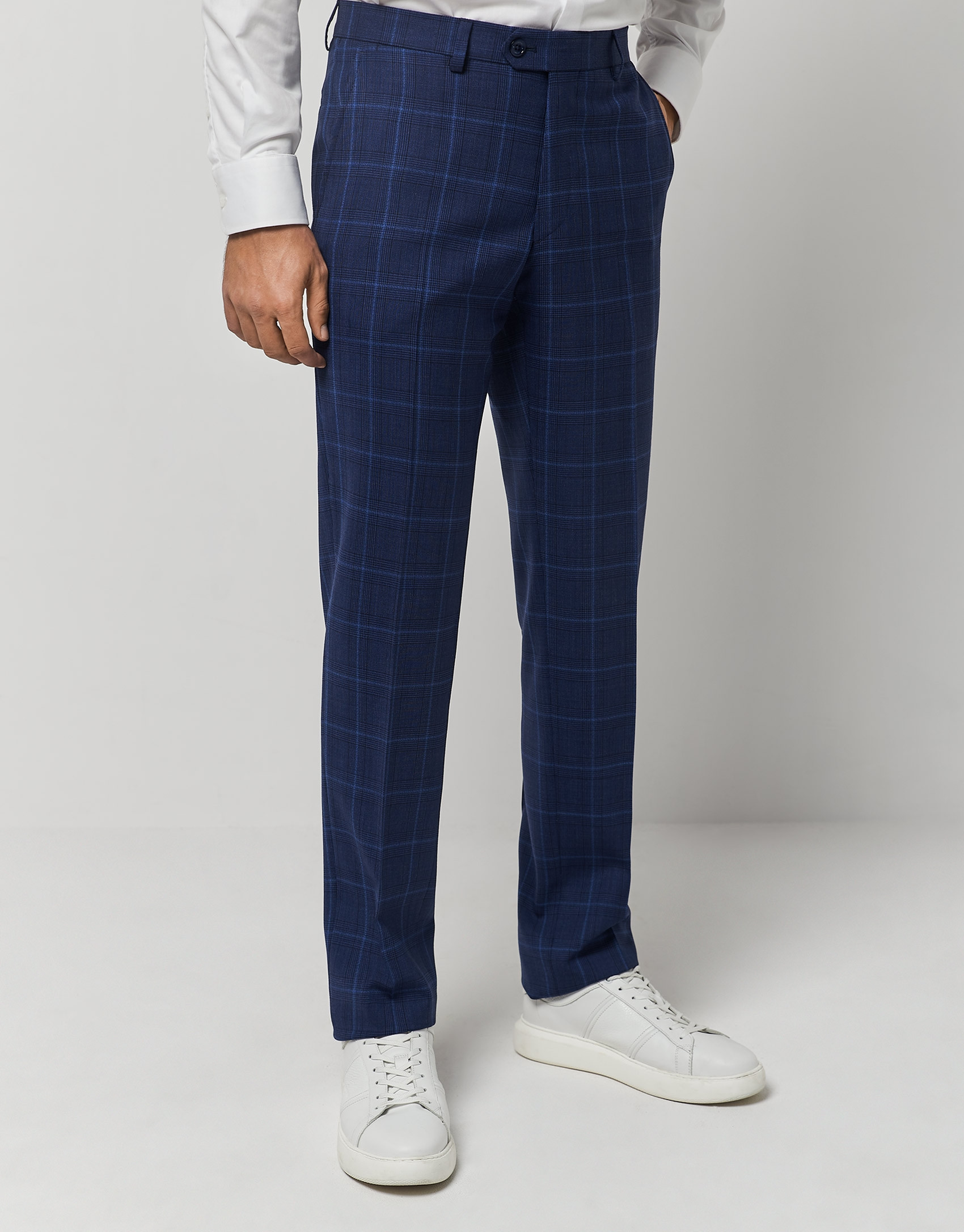 Traje half canvas slim fit cuadro azules perfil crudo